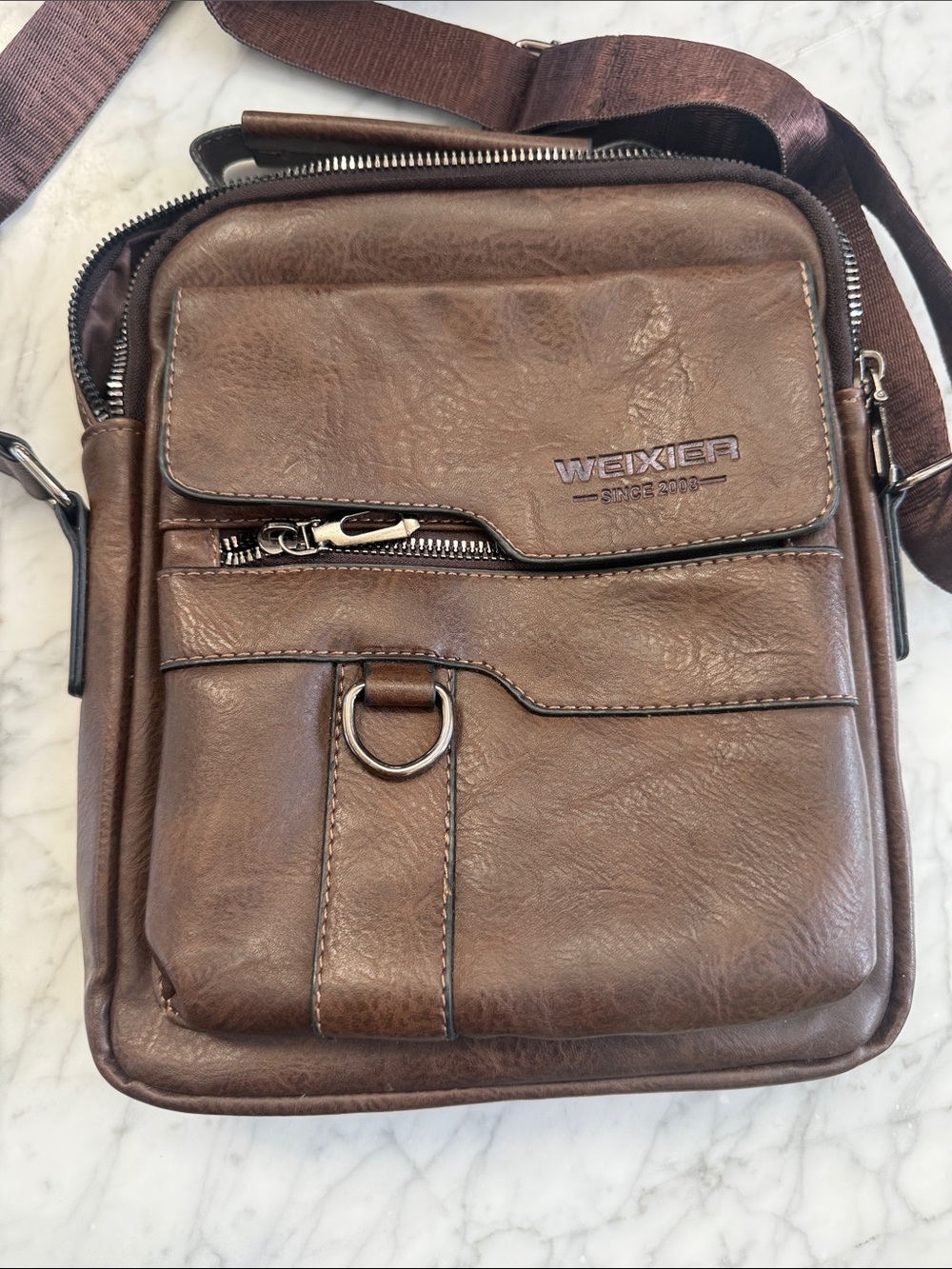 Weixier Leather Crossbody Messenger Bag Unisex Brown - Picture 2 of 11